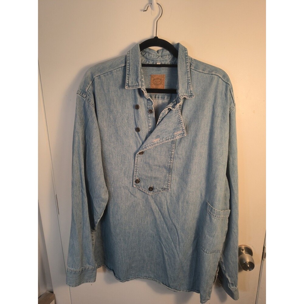 Vintage Wah Maker Denim Shirt XL Made In USA Asymmetric Flap Bib Pullover...